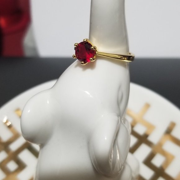 Poppy Engagement Ring 1k CZ Solitaire - Ruby Red on Yellow Gold - Picture 8 of 11